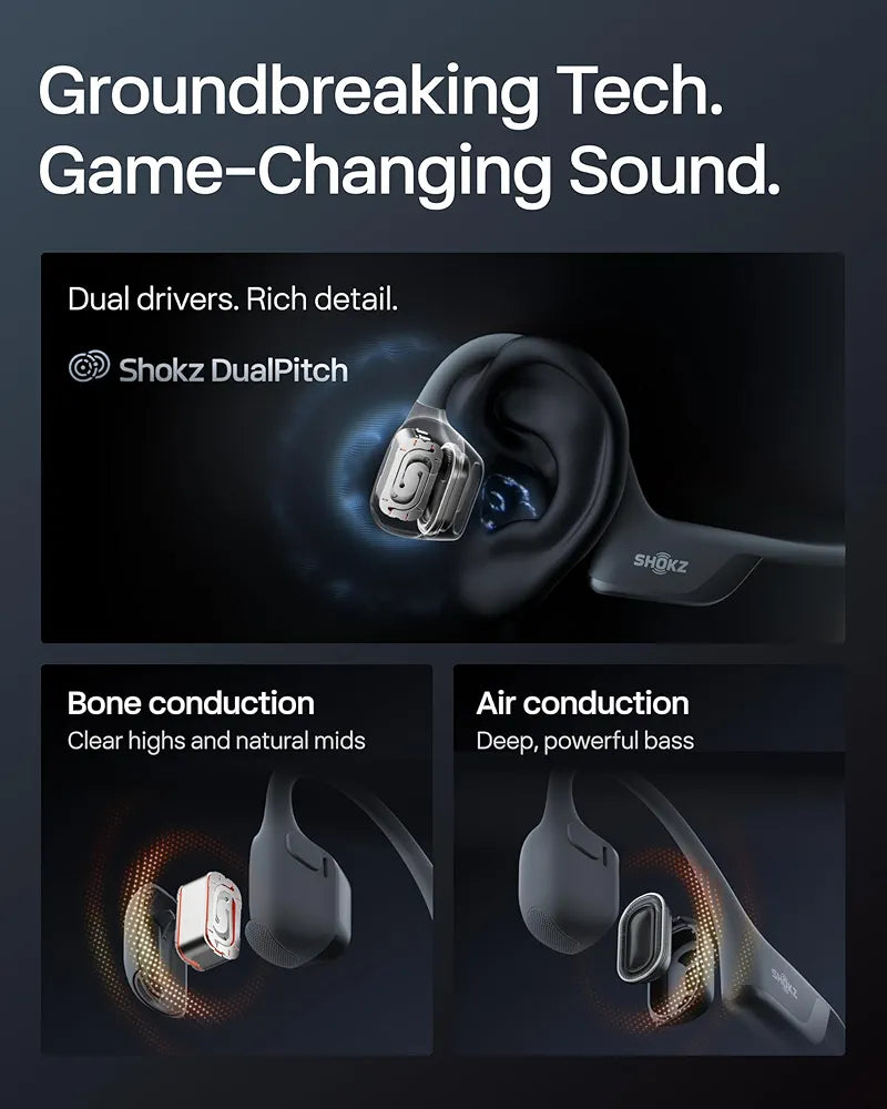 SHOKZ New OpenRun Pro 2- Bone Conduction Headphones, Open-Ear Bluetooth Wireless Sport Earphones for Running, Workouts - Sweat Resistant, Secure Comfortable Fit -Deep Bass, Smart Mic, Reflective Strip